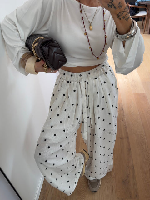 Pantalon loose à pois - blanc