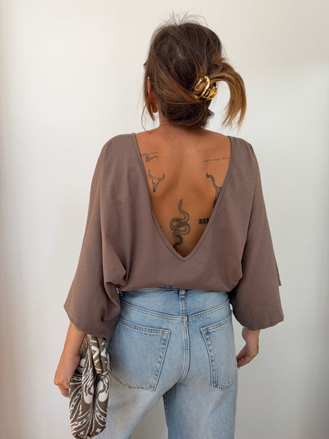 T-shirt Lover's dos nu V - taupe