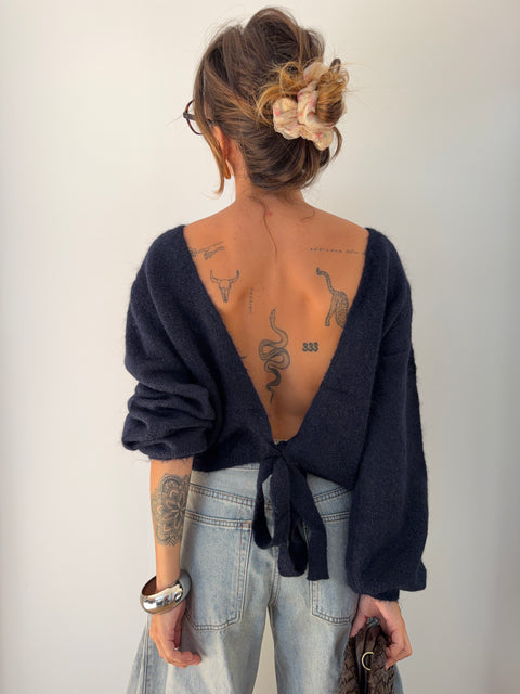 Pull dos nu à noeud - bleu marine