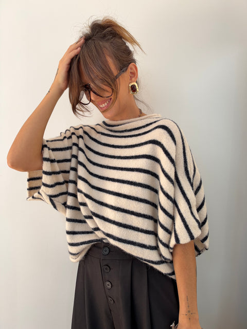 Pull Paris rayé - marine et blanc