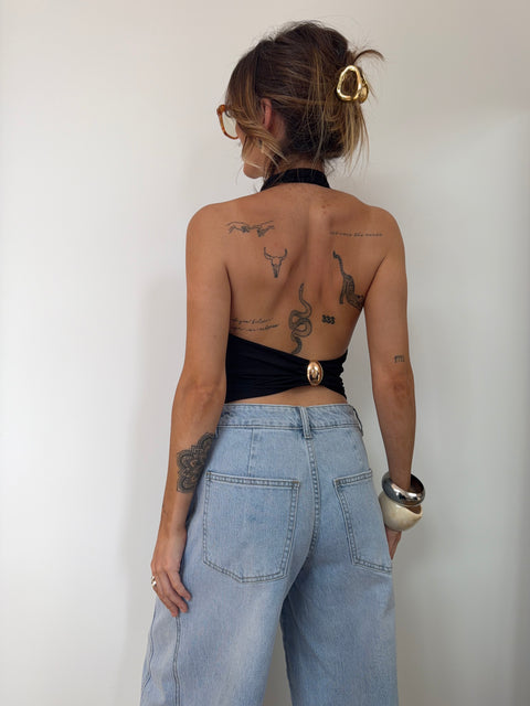 Top dos nu à bijou - noir