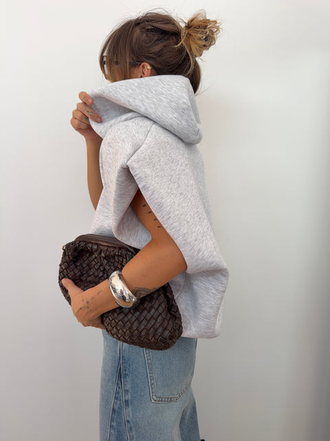 Sweat oversize à capuche - gris chiné