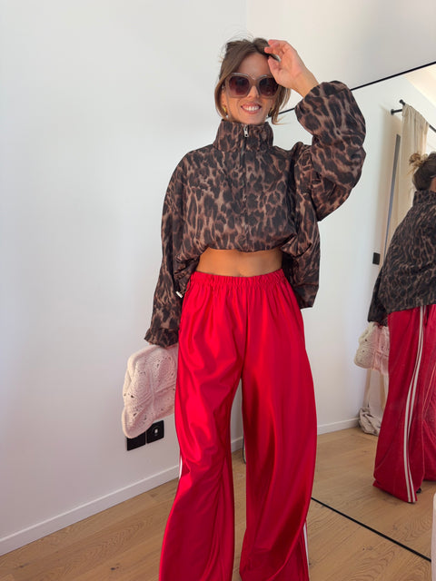 Pantalon métallisé à bandes - rouge