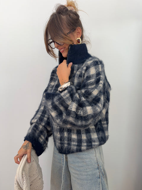 Gilet à carreaux - bleu marine