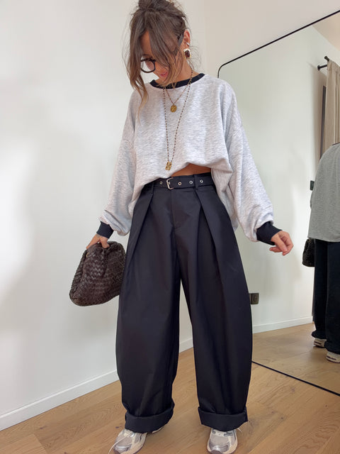 Pantalon structuré & ceinture - bleu marine
