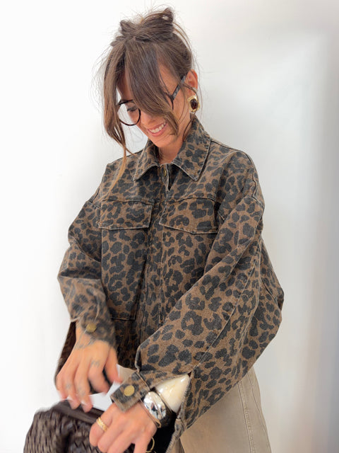 Veste en jean - léopard