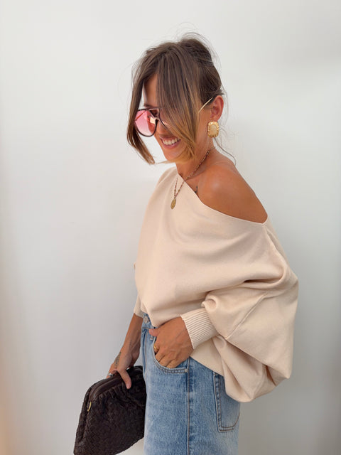 Pull asymétrique court - beige