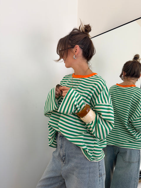 T-shirt manches longue à rayures - vert