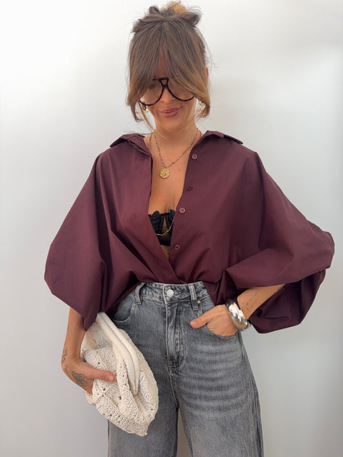 Chemise manches bouffantes - prune