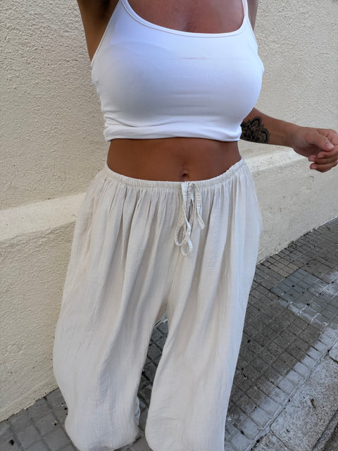 Pantalon ballon en viscose - écru (pré commande)