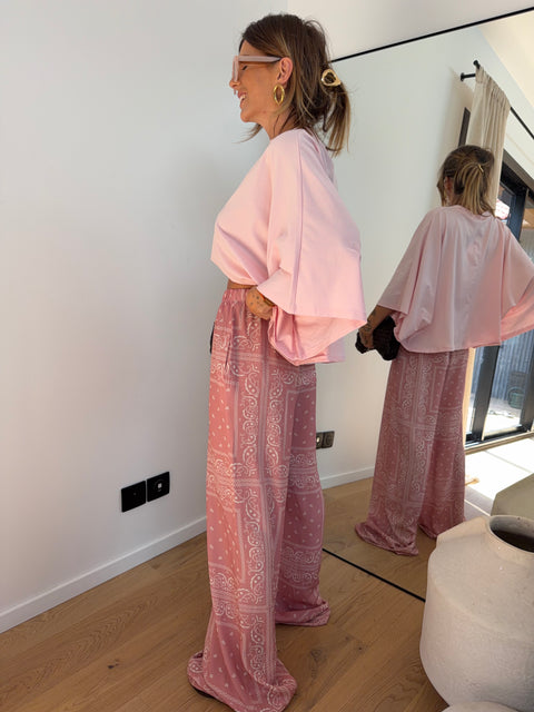 Pantalon fluide bandana - rose