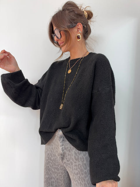 Pull manches longues dos nu - noir