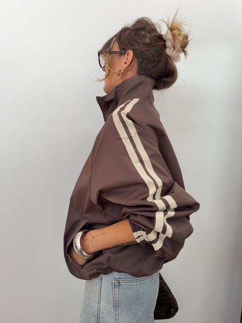 Veste imperméable à bandes - chocolat