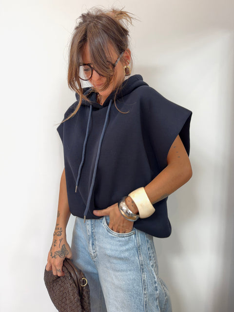 Sweat oversize à capuche - bleu marine