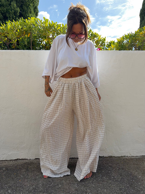Pantalon à carreaux - beige clair (pré commande)
