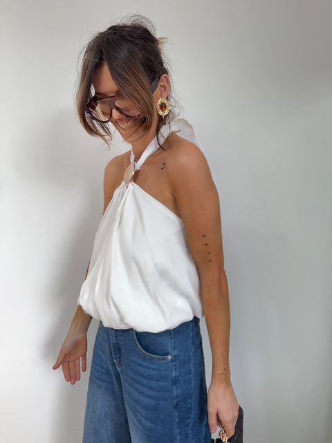 Top court bouffant dos nu - blanc