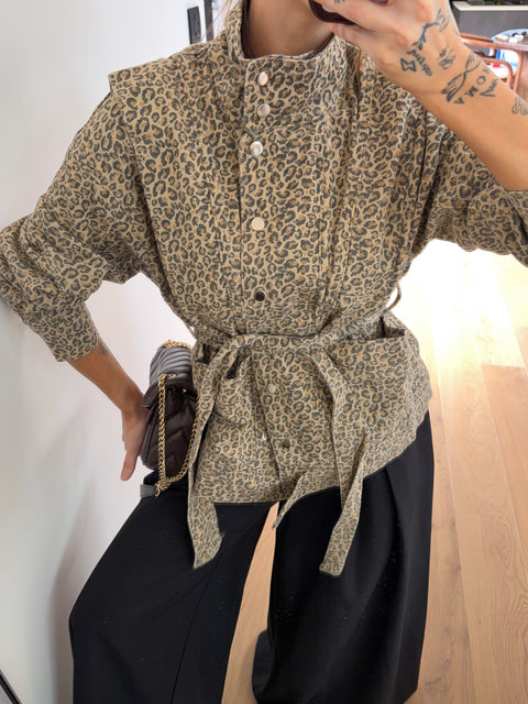 Veste en jean - léopard clair