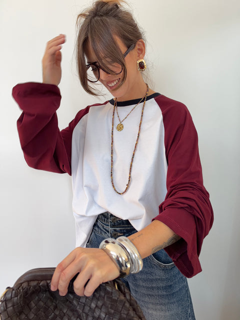 Tee-shirt manches longues - marine & bordeaux