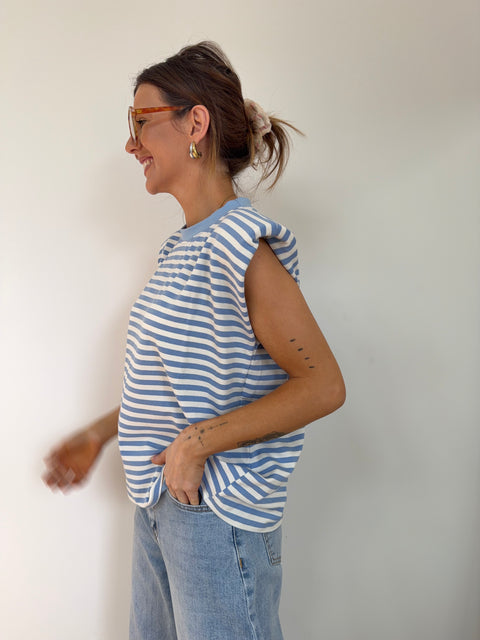 T-shirt à épaulettes rayé - baby blue
