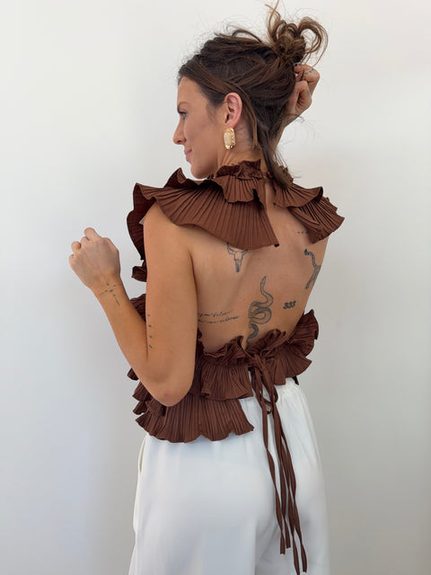 Haut fluffy dos nu - chocolat