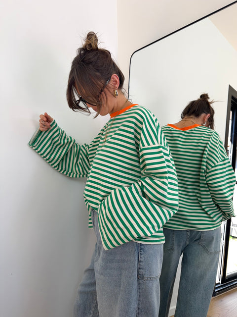T-shirt manches longue à rayures - vert