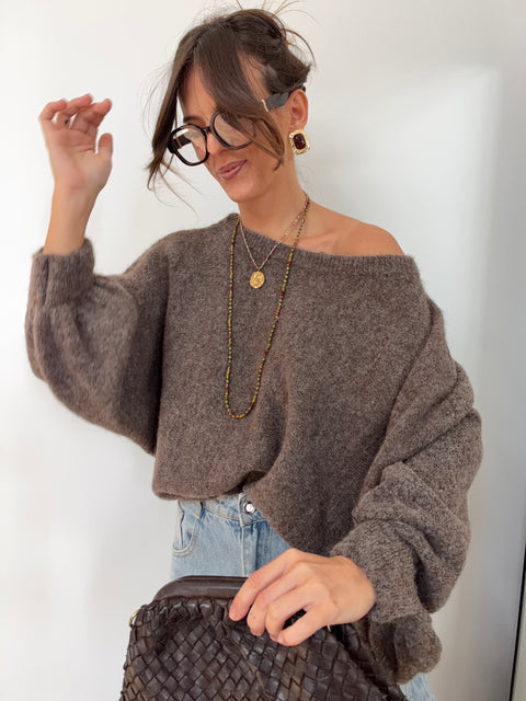 Pull asymétrique manches longues - moka