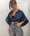 Chemise manches bouffantes - bleu marine