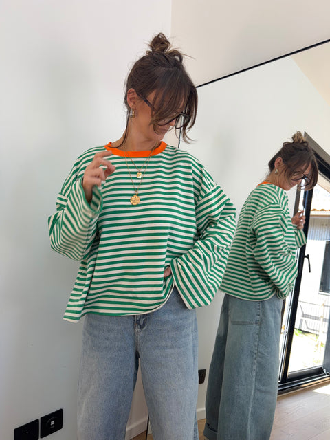 T-shirt manches longue à rayures - vert