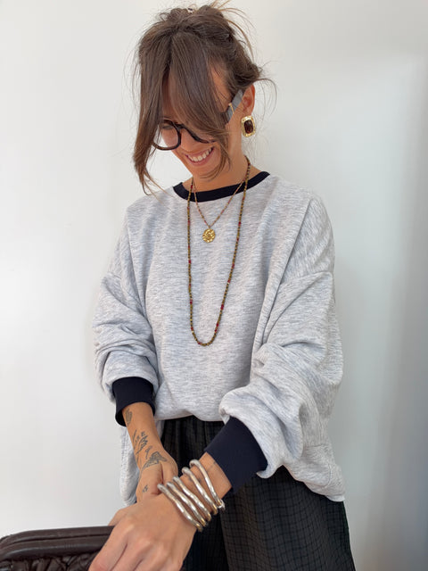Sweat gris- col bleu