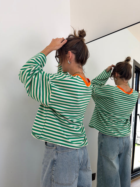 T-shirt manches longue à rayures - vert