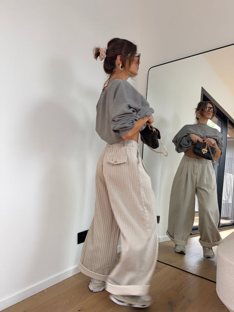 Pantalon rayé - beige et gris