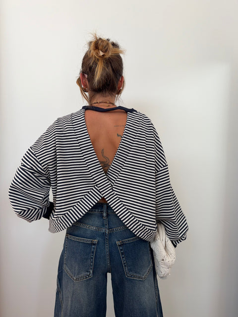 Sweat dos croisé - rayé bleu