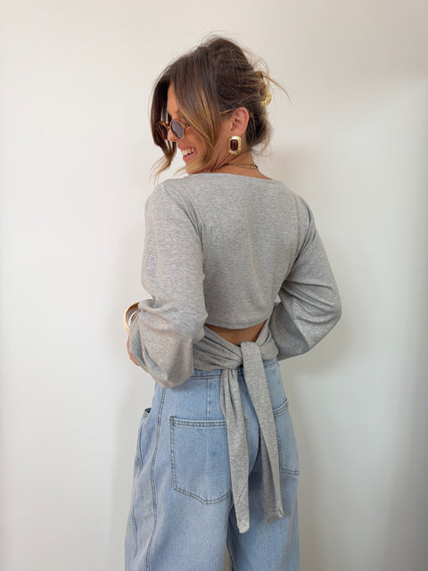 T-shirt manches longues noeud - gris