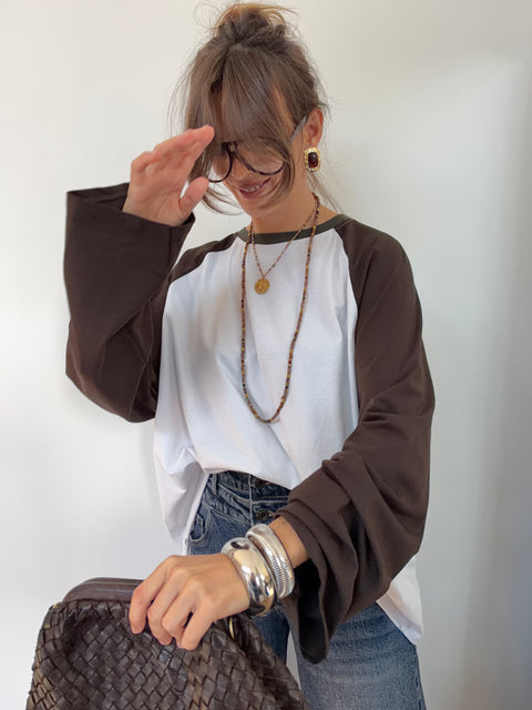 Tee-shirt manches longues - kaki & choco