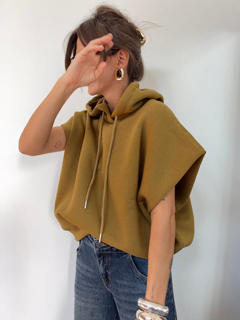 Sweat oversize à capuche - moutarde