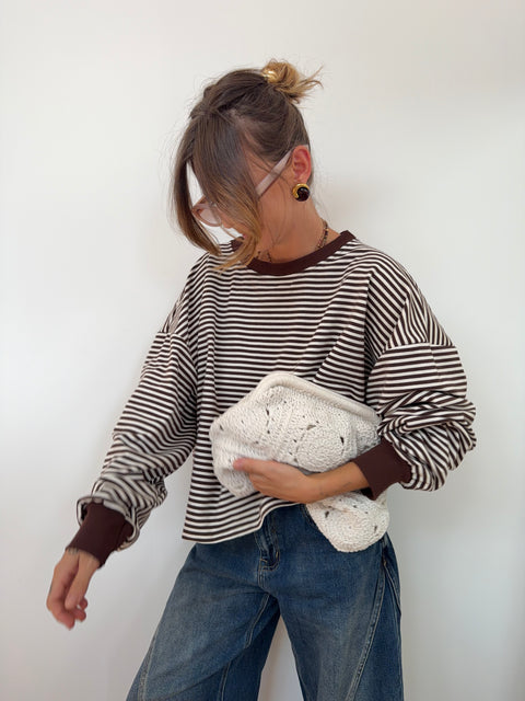 Sweat dos croisé - rayé choco