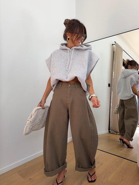 Sweat oversize à capuche - gris chiné