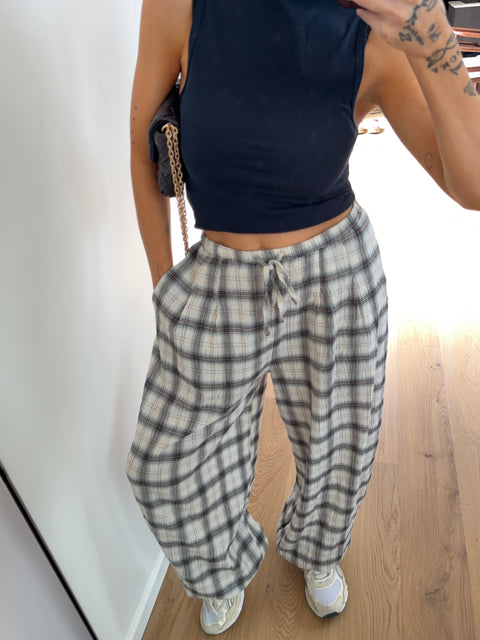 Pantalon ballon à carreaux - beige