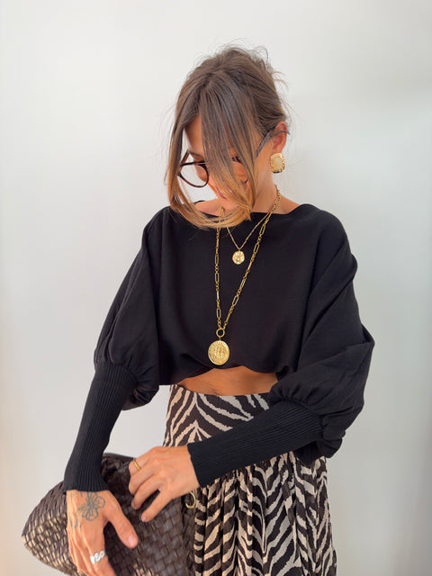 Pull asymétrique ultra court - noir