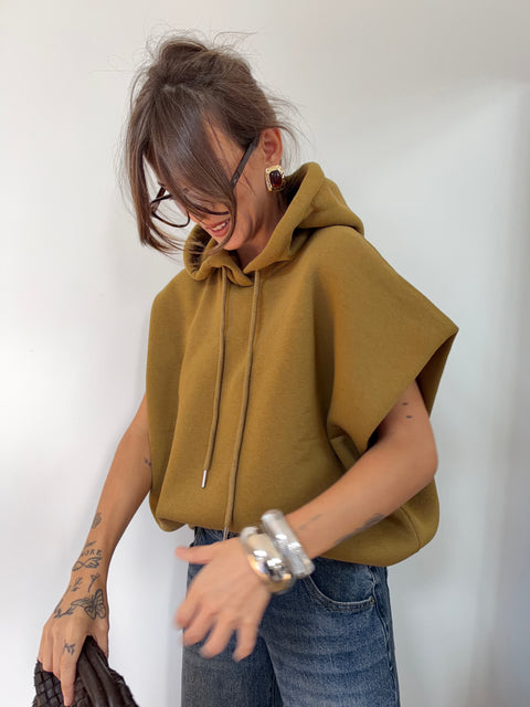 Sweat oversize à capuche - moutarde