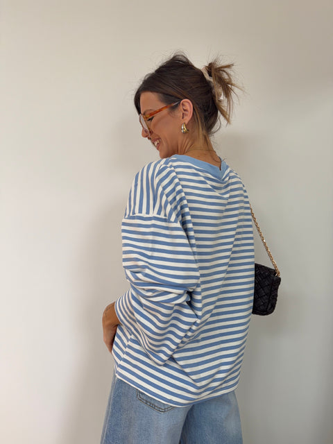 T-shirt manches longues rayé - baby blue