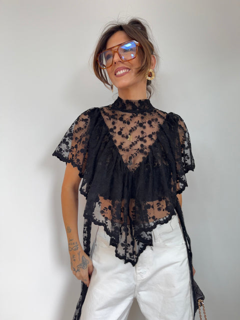 Haut à noeuds en dentelle noir