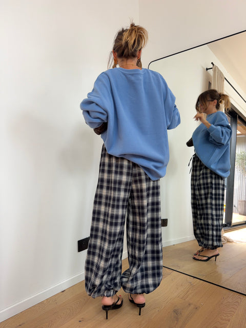 Pantalon à carreaux - bleu et beige