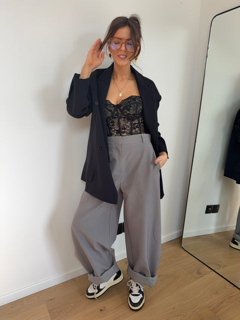 Pantalon ballon rayé - gris