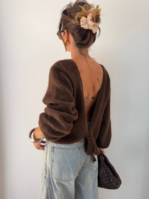 Pull dos nu à noeud - chocolat
