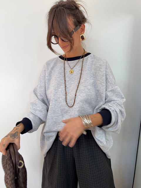 Sweat gris- col bleu