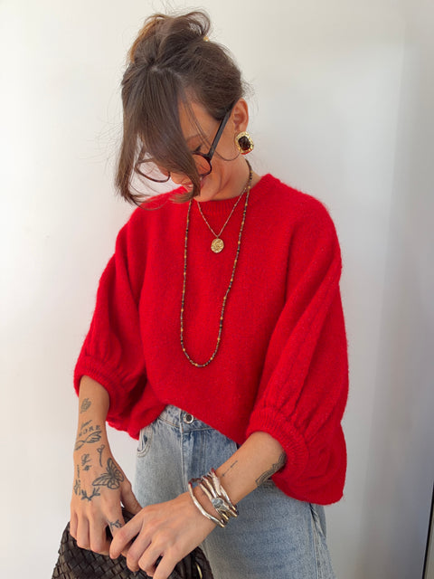 Pull manches 3/4 col rond - rouge