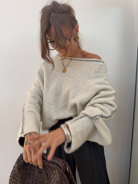 Pull avec coutures - crème