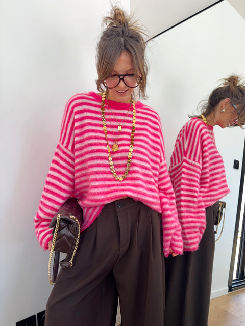 Pull à rayures - rose et blanc