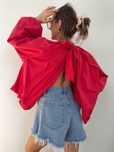 Blouse dos nu - rouge